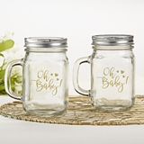 Kates Aspen Oh Baby Design Glass Mason Jar Mugs with Lids (Set of 6)