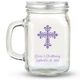 Kate Aspen Ornate Cross Design Personalized 12oz Mason Jar with Lid