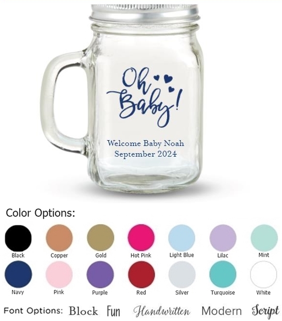 Kate Aspen Oh Baby! Hearts Design Personalized 12oz Mason Jar with Lid