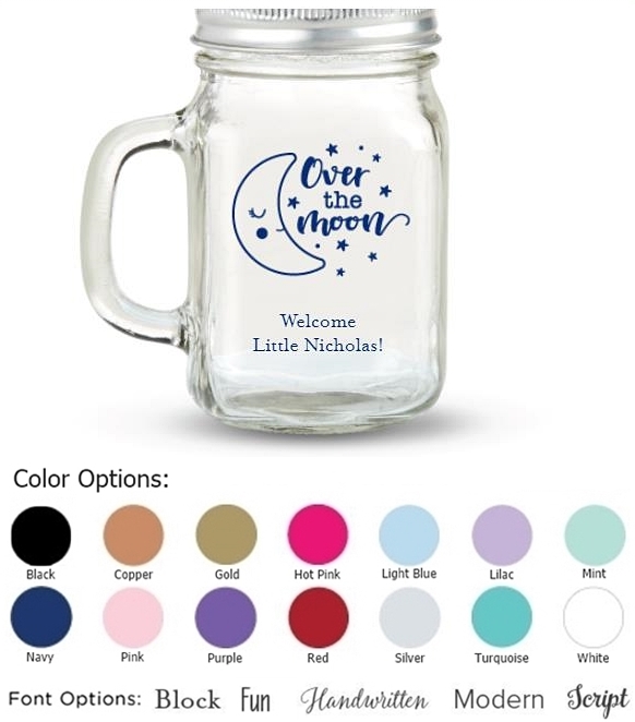 Kate Aspen 'Over the Moon' Design Personalized 12oz Mason Jar with Lid