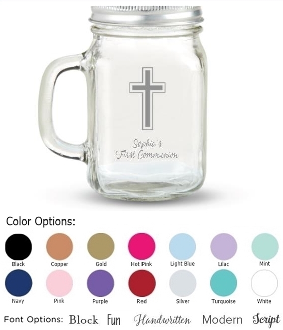 Kate Aspen Simple Cross Design Personalized 12oz Mason Jar with Lid