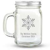 Kate Aspen Snowflake Design Personalized 12oz Mason Jars with Lids