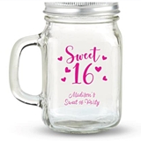 Kate Aspen Sweet 16 Hearts Design Personalized 12oz Mason Jar with Lid