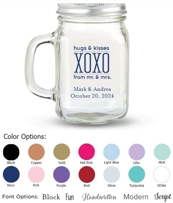Kate Aspen Hugs & Kisses XOXO Design Personalized 12oz Mason Jar