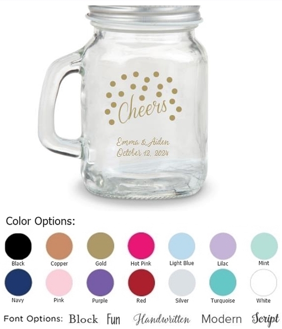 Kate Aspen Cheers Dots Design Personalized 4oz Mini Mason Jar with Lid