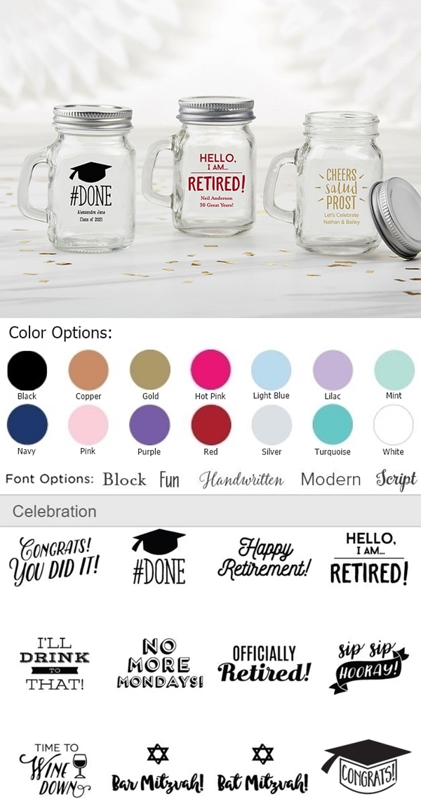 Kate Aspen Personalized Mini Mason Jar w/ Handle (Celebration Designs)