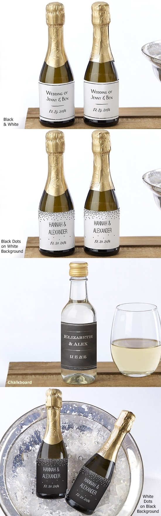 Kate Aspen Black & White Designs Personalized Mini Wine Bottle Labels