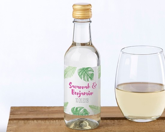 Kate Aspen Palm Leaves Motif Personalized Mini Wine Bottle Labels