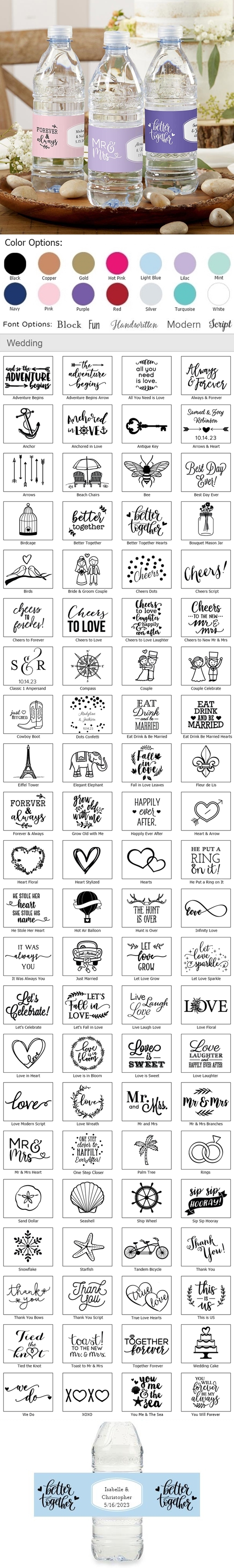 Kate Aspen Personalized Water Bottle Labels (Wedding Designs)