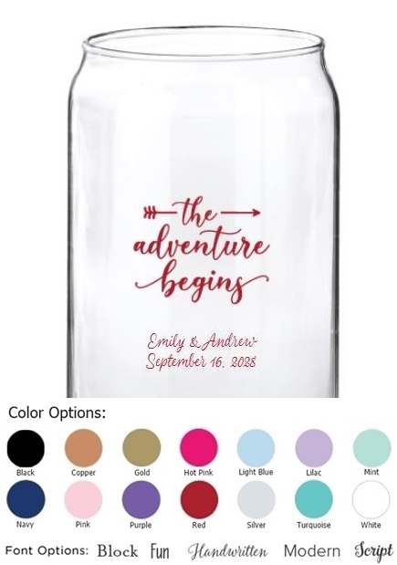Personalized 'The Adventure Begins' Arrow Design 16oz Beer-Can-Shaped Glass