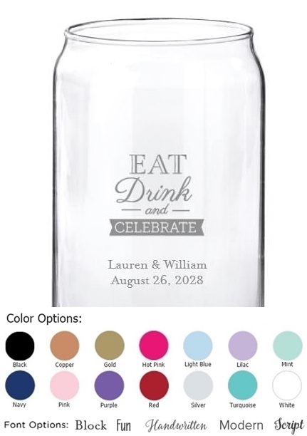 Kate Aspen Personalized 'Eat Drink & Celebrate' Design 16oz Beer-Can-Shaped Glass