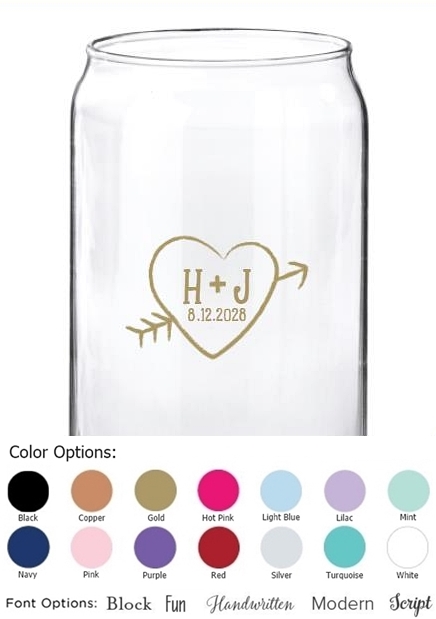 Kate Aspen Personalized Monogram Carved Heart Design 16oz Beer-Can-Shaped Glass