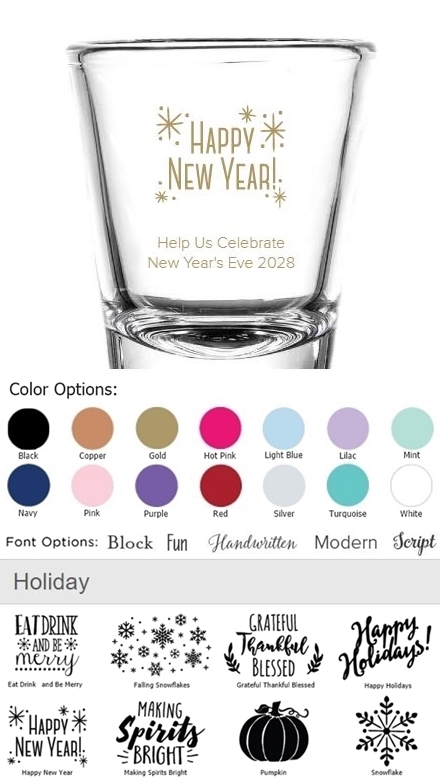 Kate Aspen Personalized Fluted Shot Glasses (Holiday Designs)
