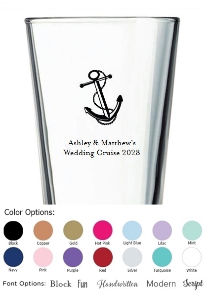 Kate Aspen Classic Anchor & Nautical Rope Design Personalized 16oz Pint Glass