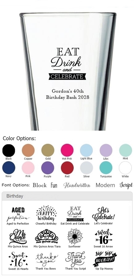 Kate Aspen Personalized 16oz Pint Glasses (Birthday Designs)