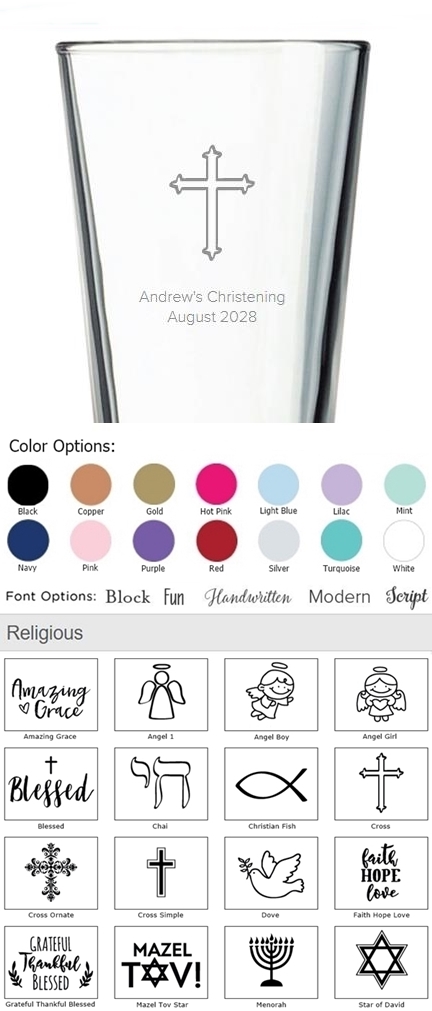 Kate Aspen Personalized 16oz Pint Glasses (Religious Event Designs)