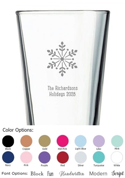 Kate Aspen Classic Snowflake Design Personalized 16oz Pint Glass