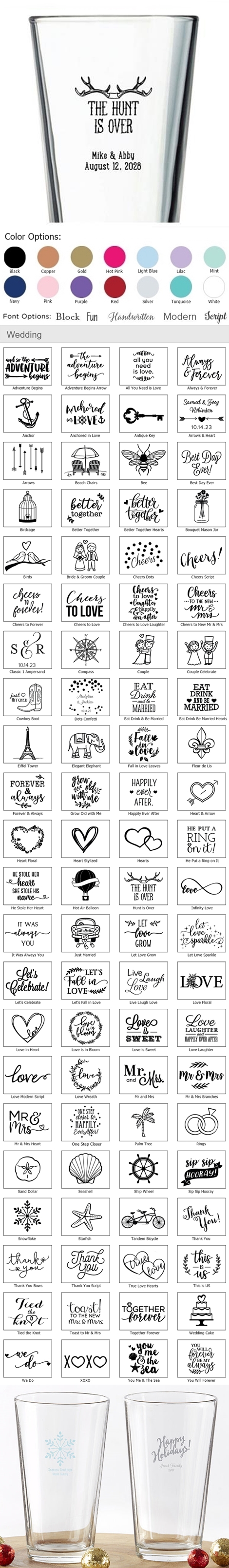 Kate Aspen Personalized 16oz Pint Glasses (Wedding Designs)