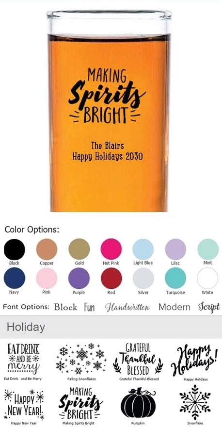 Kate Aspen Personalized 2oz Tall Shot Glasses (Holiday Designs)