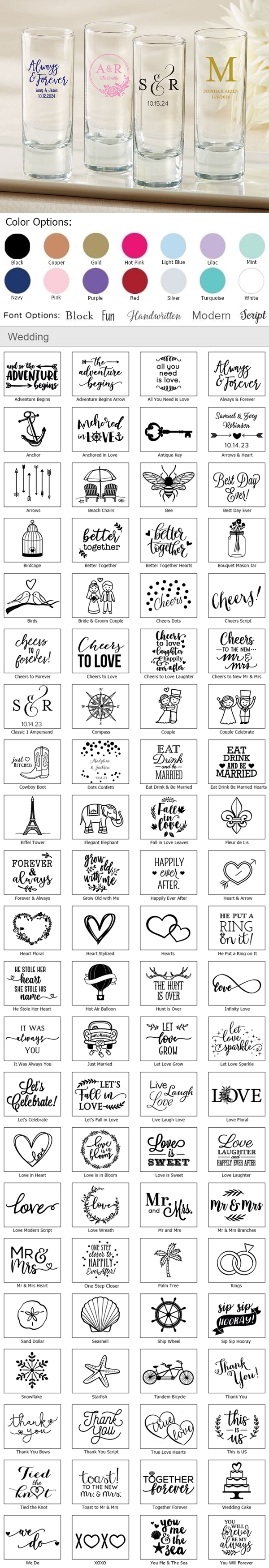 Kate Aspen Personalized 2oz Tall Shot Glasses (Wedding Designs)