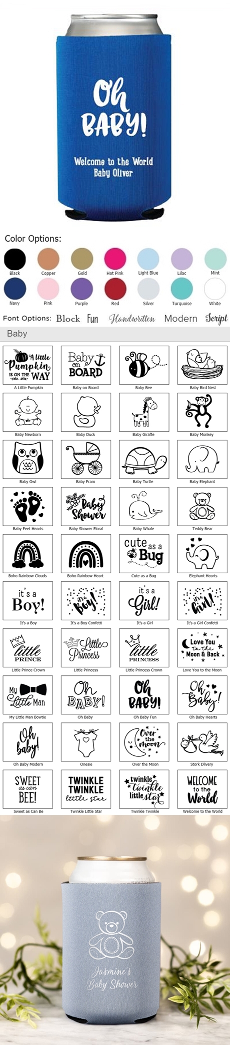 Kate Aspen Personalized Neoprene Koozies/Drink Sleeves (Baby Shower Designs)