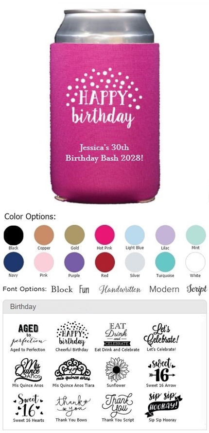 Kate Aspen Personalized Neoprene Koozies/Drink Sleeves (Birthday Designs)