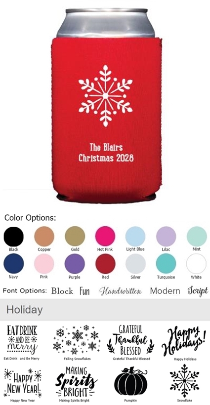 Kate Aspen Personalized Neoprene Koozies/Drink Sleeves (Holiday Designs)