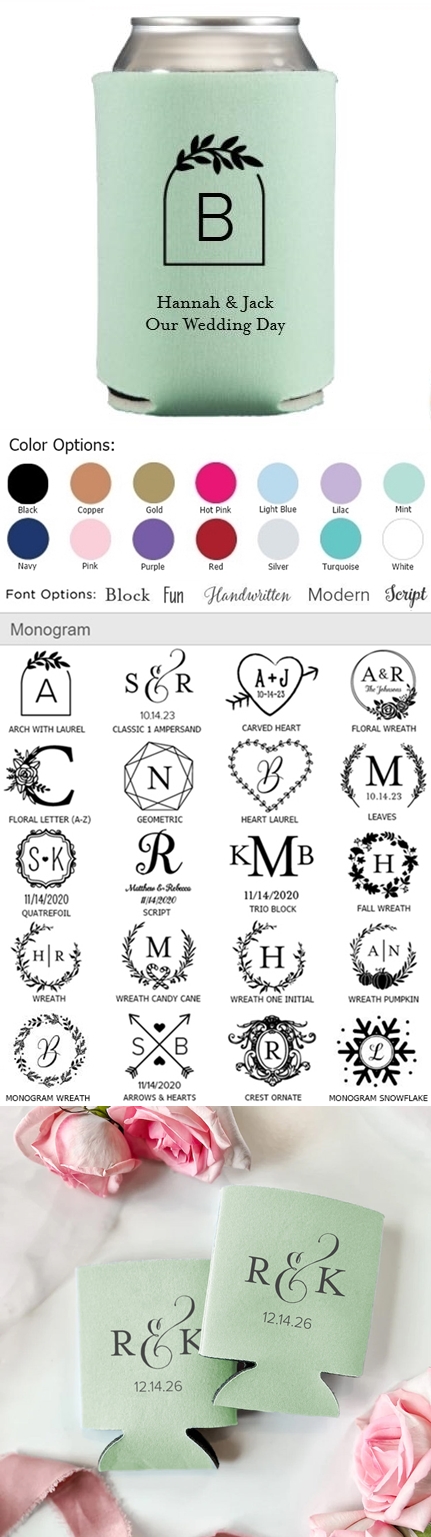 Kate Aspen Personalized Neoprene Koozies/Drink Sleeves (Monogram Designs)
