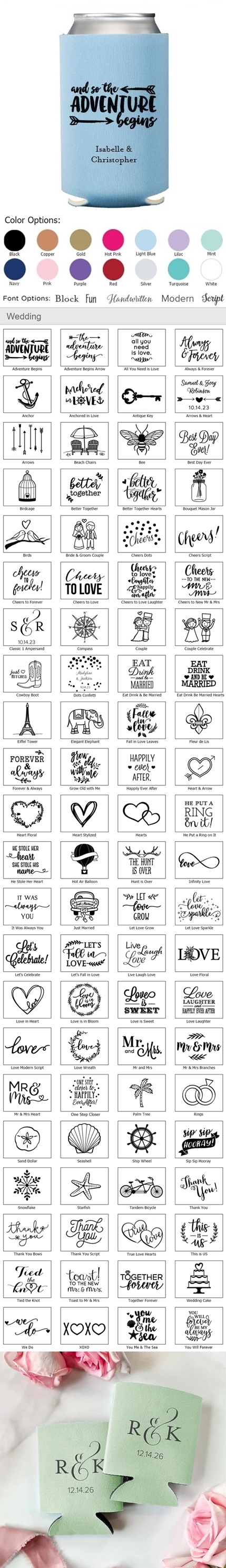 Kate Aspen Personalized Neoprene Koozies/Drink Sleeves (Wedding Designs)