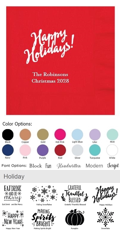 Kate Aspen Personalized Triple-Ply Luncheon Napkins (Holiday Designs)
