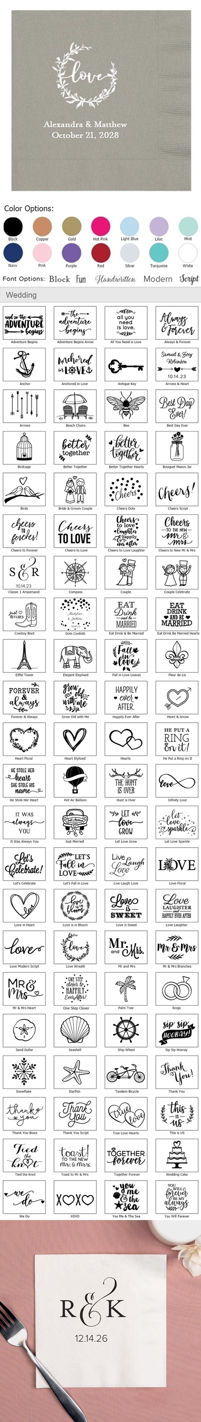 Kate Aspen Personalized Triple-Ply Luncheon Napkins (Wedding Designs)