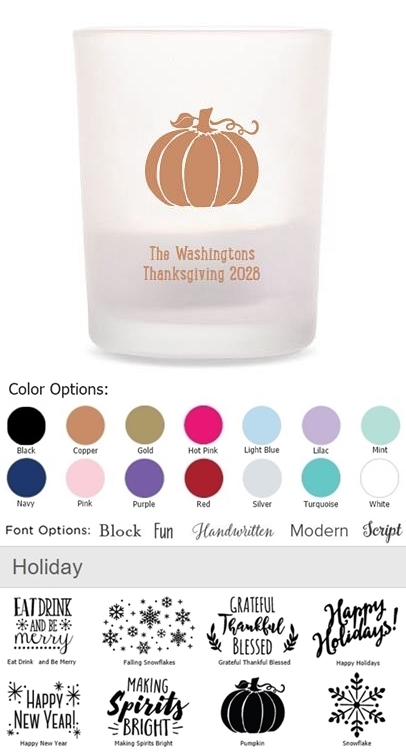 Kate Aspen Personalized Frosted Glass Votives (Holiday Designs)