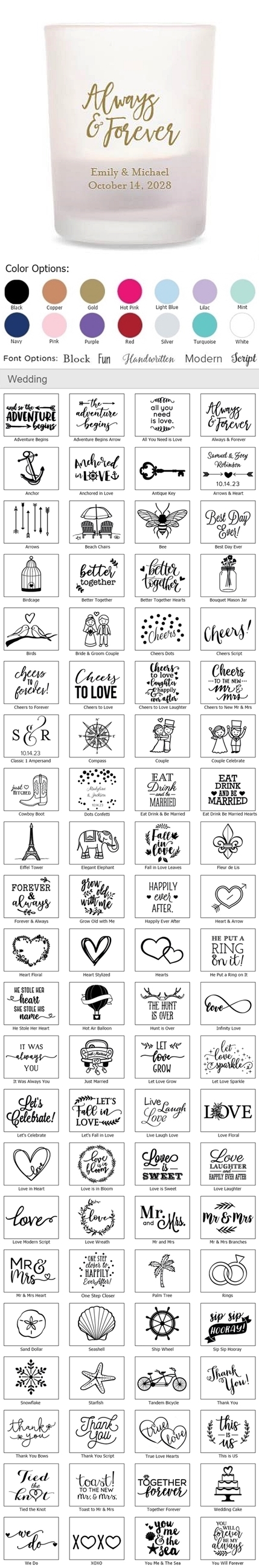 Kate Aspen Personalized Frosted Glass Votives (Wedding Designs)