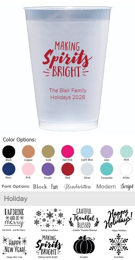 Kate Aspen Personalized Shatterproof Disposable Cups (Holiday Designs)