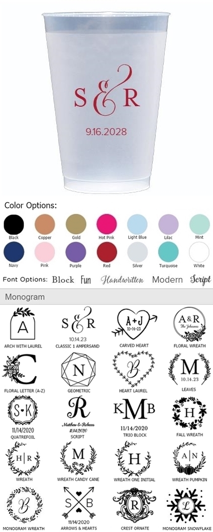 Kate Aspen Personalized Shatterproof Disposable Cups (Monogram Designs)