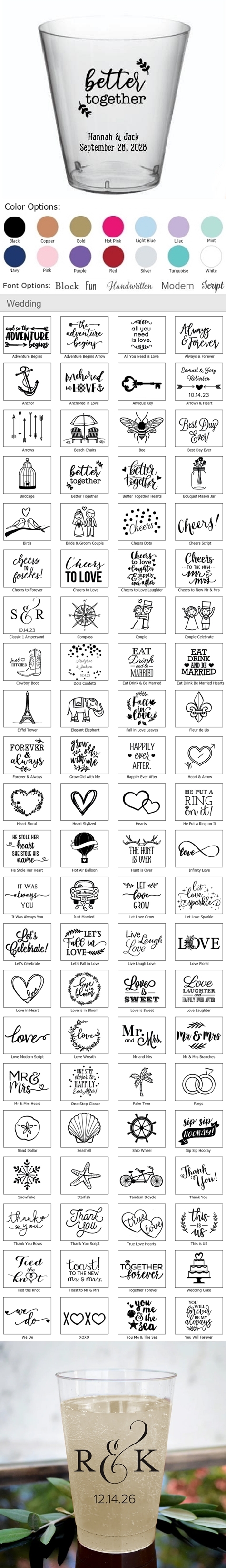 Kate Aspen Personalized Hard Plastic Disposable Cups (Wedding Designs)