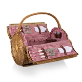 Barrel Shaped Wicker Picnic Basket with Red & White Gingham Interior