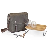 "Adventure" Waxed-Canvas Insulated Wine Tote Bag w/ Glasses