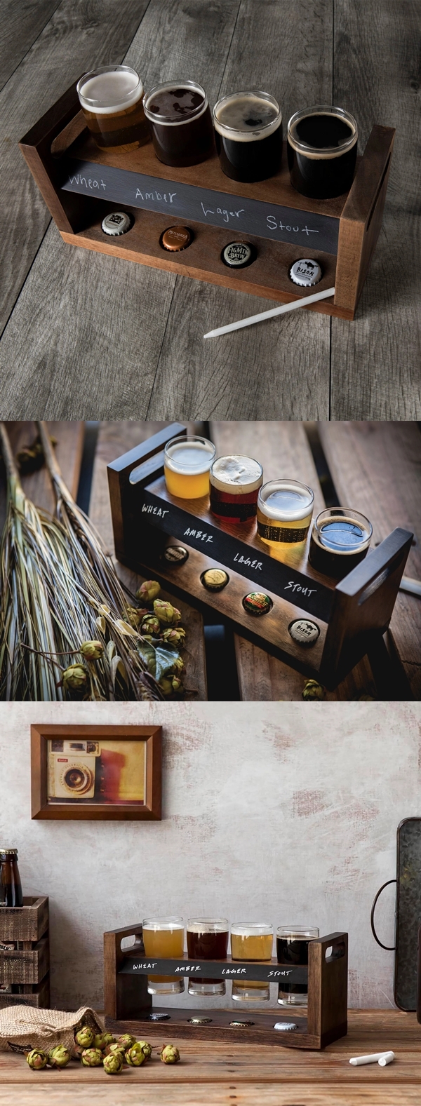 Tiered Acacia-Wood Craft Beer Flight Beverage Sampler by Picnic Time