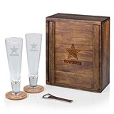 Acacia-Wood Case and Pilsner Beer Glasses Gift Set with NFL Team Logo