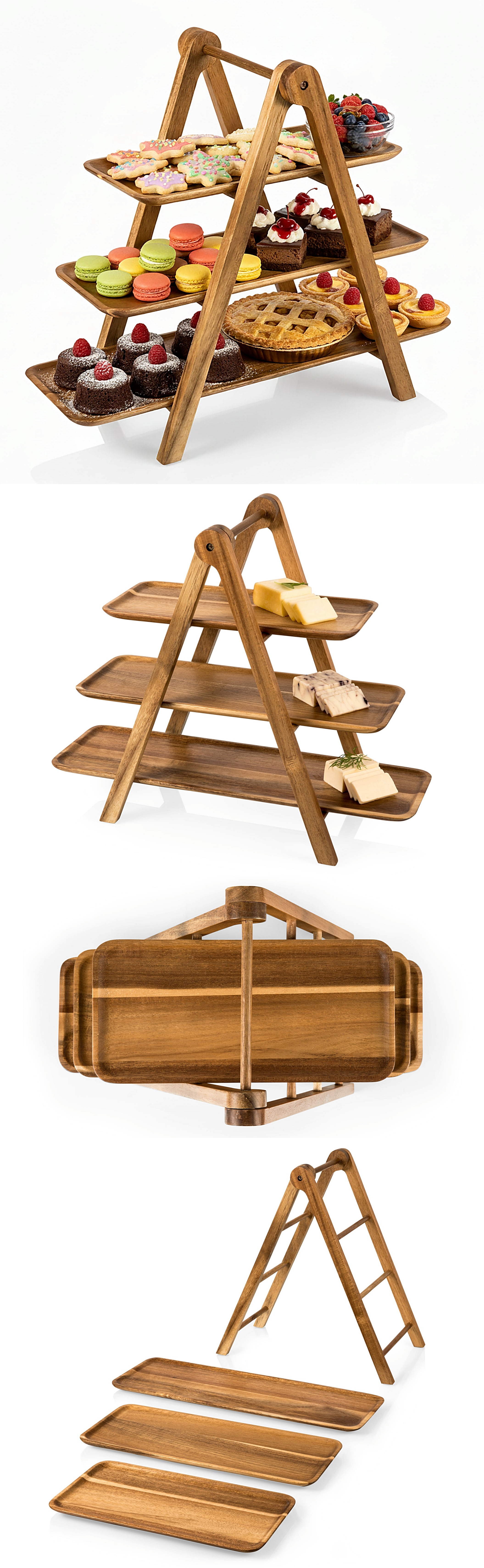 Toscana 'Serving Ladder' Acacia-Wood 3-Tiered Serving Station