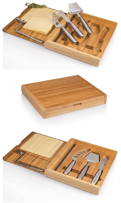 "Soiree" Bamboo-Wood Folding Cheese Board with Tools