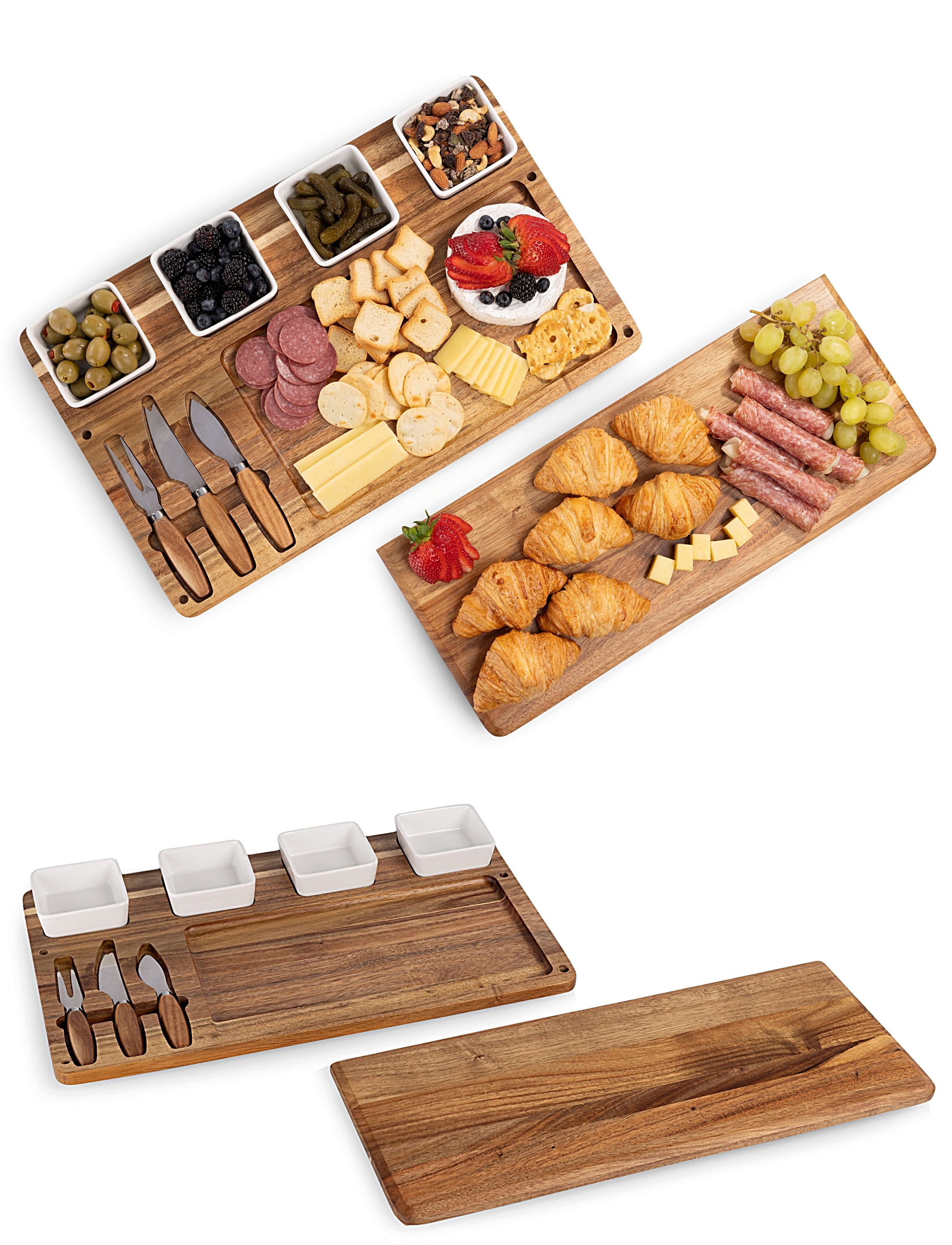 Toscana "Picada" Acacia-Wood Tapas Cheese Board Set with Dip Bowls