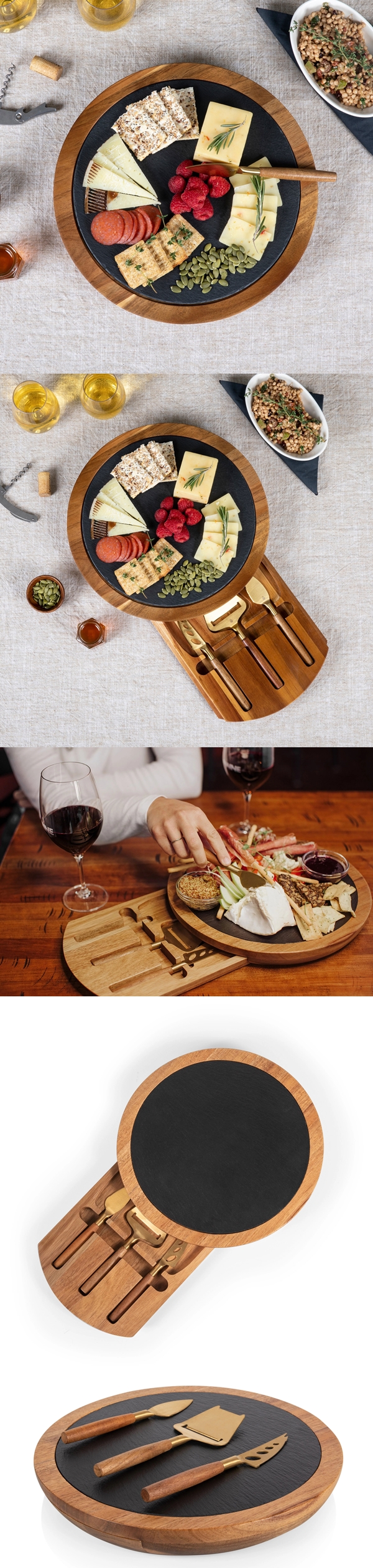 Insignia Acacia-Wood and Slate Serving Board with Hidden Cheese Tools