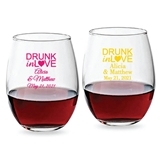 Personalized 9oz 'Drunk in Love' Heart Design Stemless Wine Glass