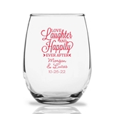 Personalized 'Love Laughter' Script Design 15oz Stemless Wine Glasses