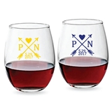 Personalized 9oz Woodsy Arrow Monogram Design Stemless Wine Glasses