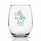 Personalized 15oz 'Mr. & Mrs.' Cursive Design Stemless Wine Glasses