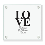 Personalized Classic 'Stacked LOVE' Design Square Glass Coasters