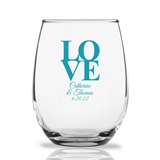 Personalized 15oz Classic Stacked LOVE Design Stemless Wine Glasses